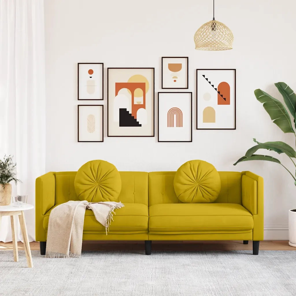 Divano | Divano da soggiorno | Sofa a 3 Posti con Cuscini Giallo in Velluto
