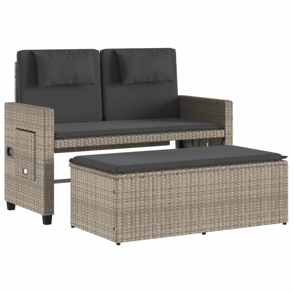Panca Reclinabile Giardino con Cuscini-Sgabello-Sedia da esterno Grigio Chiaro Polyrattan 961355