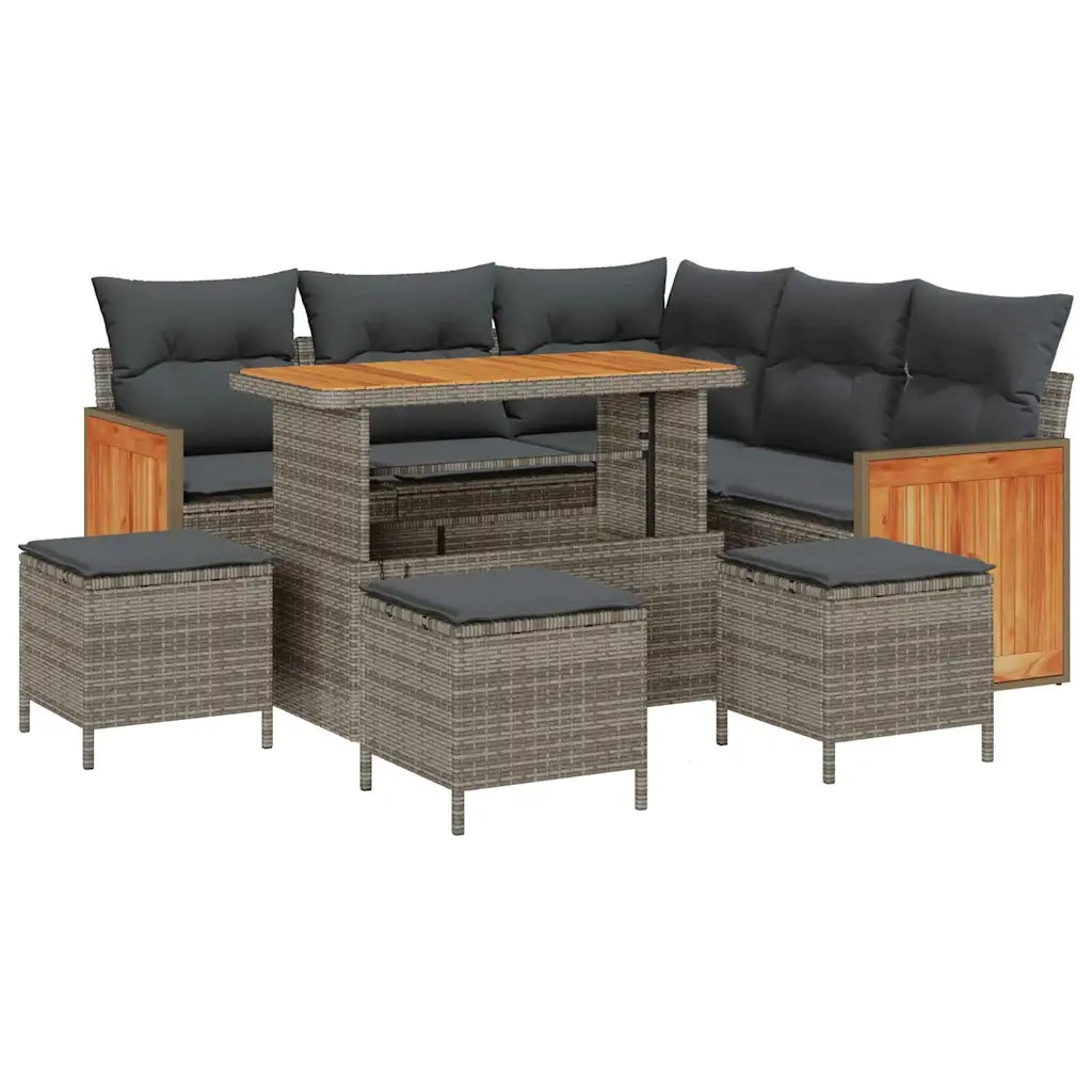 Set Divano da Giardino con cuscino 9 pcs Grigio polyrattan