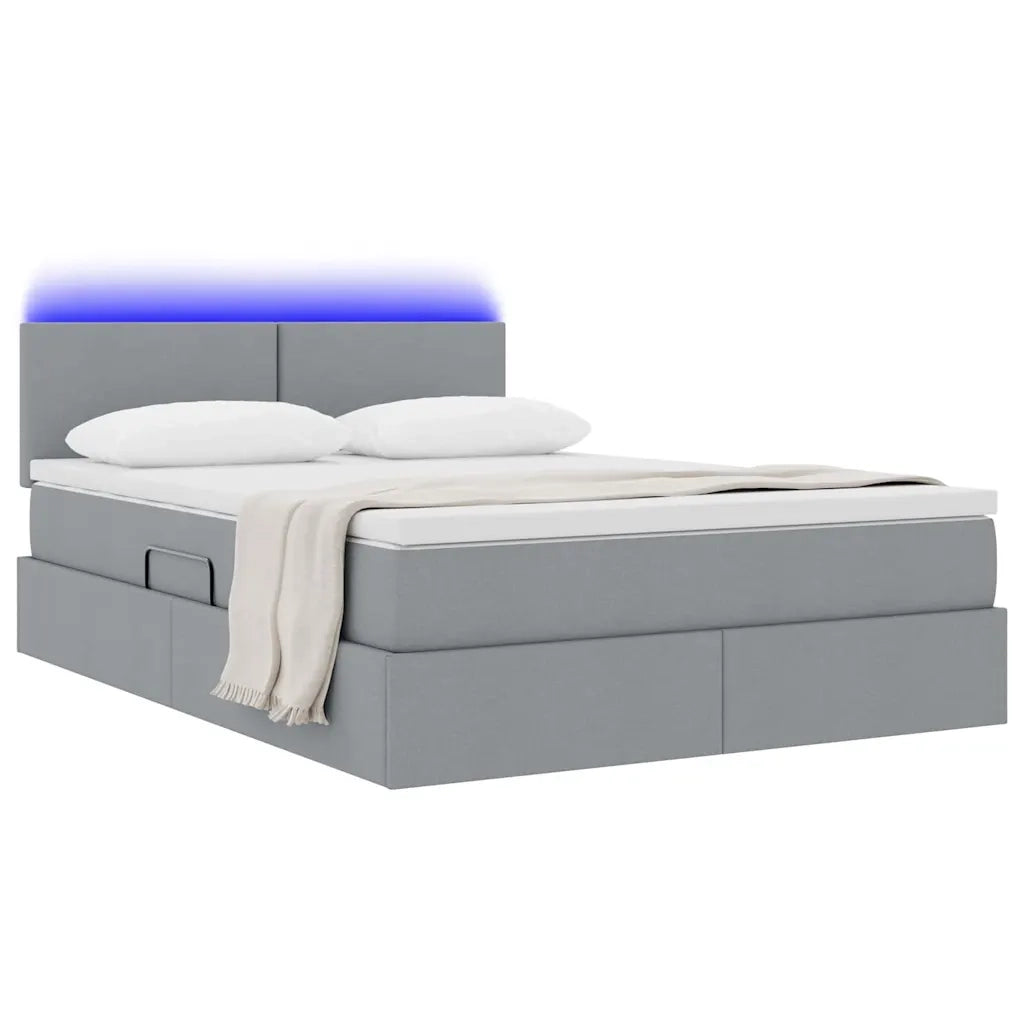 Letto con contenitore e LED Grigio chiaro 140 x 190 cm Tessuto 3371079