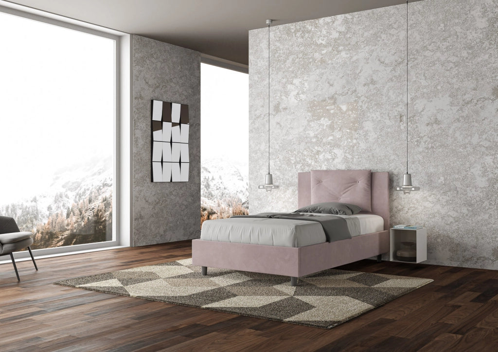BS COM Letto una piazza e mezza con rete imbottito 120x210 microfibra glicine