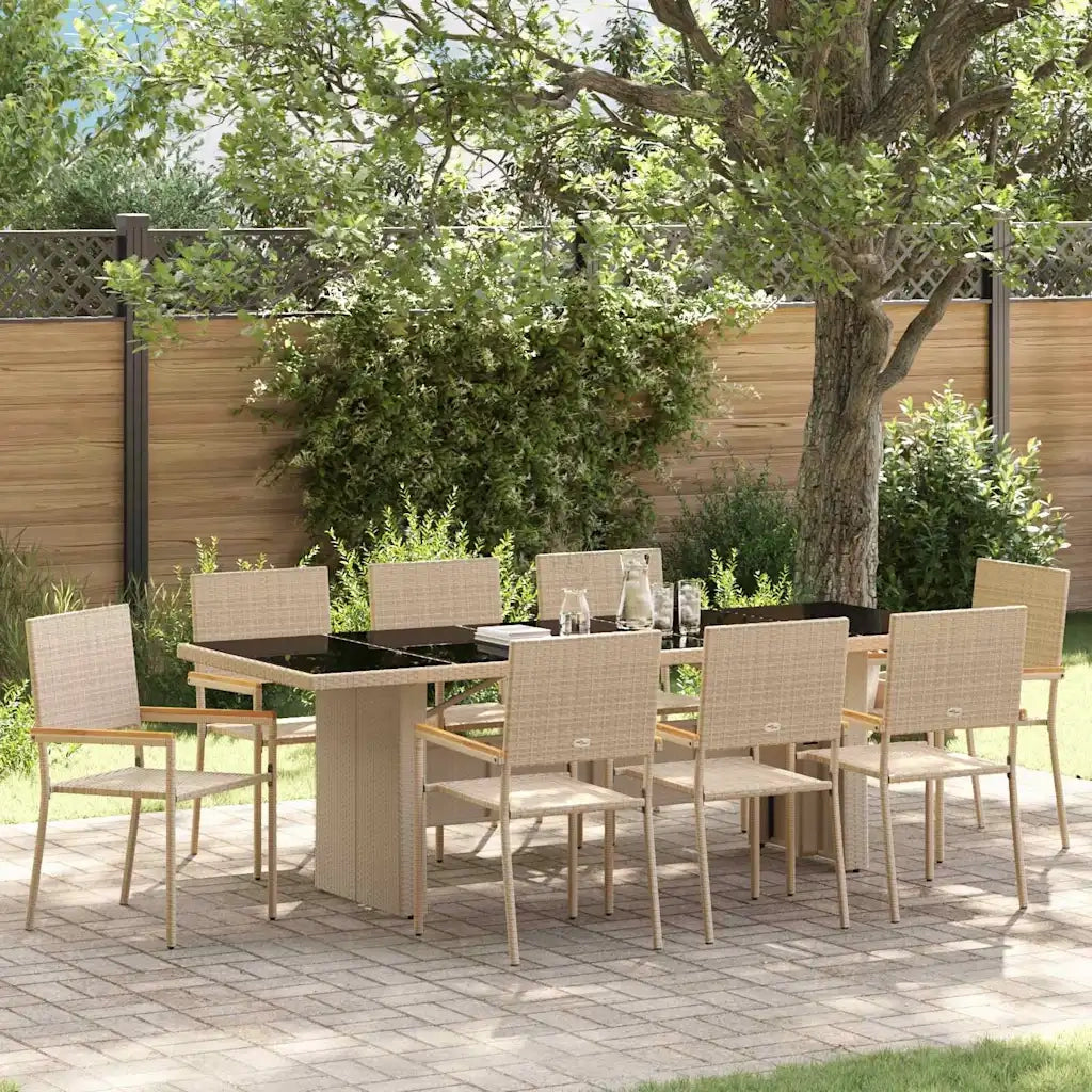 Set da Pranzo per Giardino 9 pcs Beige polyrattan
