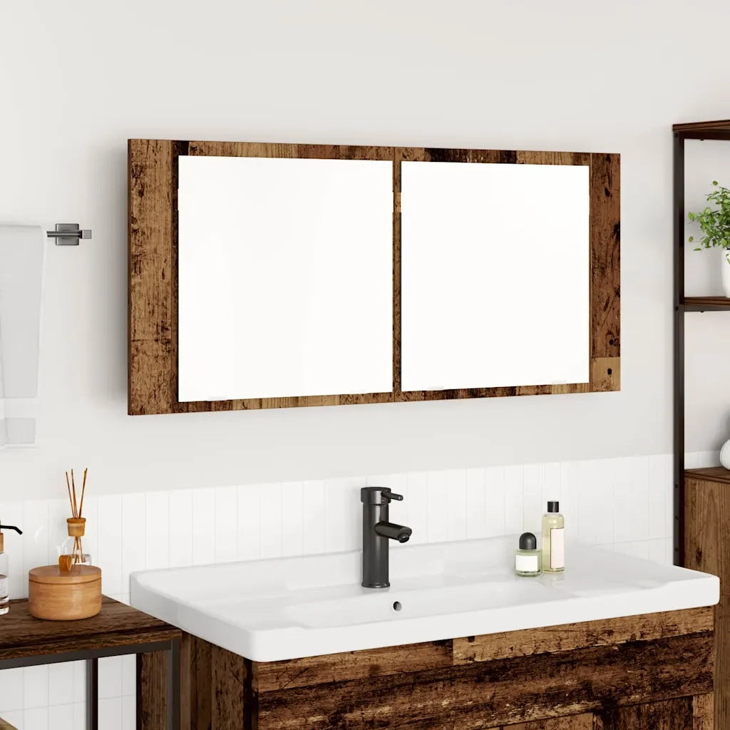 Armadio Specchio LED con porta Legno vecchio 100 x 12 x 45 cm 875042