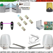 Motori Cancello Elettrico 220 V Braccio Articolato Ricambio Cancello Automatico 5 MT 2 Ante Battenti da 0,5 Fino a 2,5 Metri Centrale 6 Radiocomandi Fotocellule