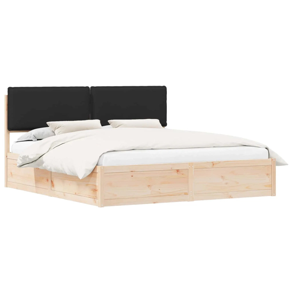Letto con Testiera Rivestita-Struttura Letto con Testiera Nero 180 x 200 cm Pino massello 451893