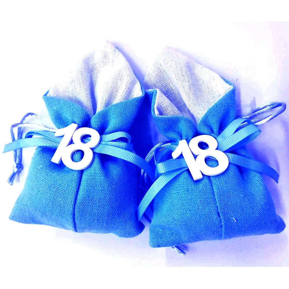Trade Shop - Set 12pz Sacchetto Colorato Numero 18 Anni Juta 10x13cm Bomboniera Portaconfetti -