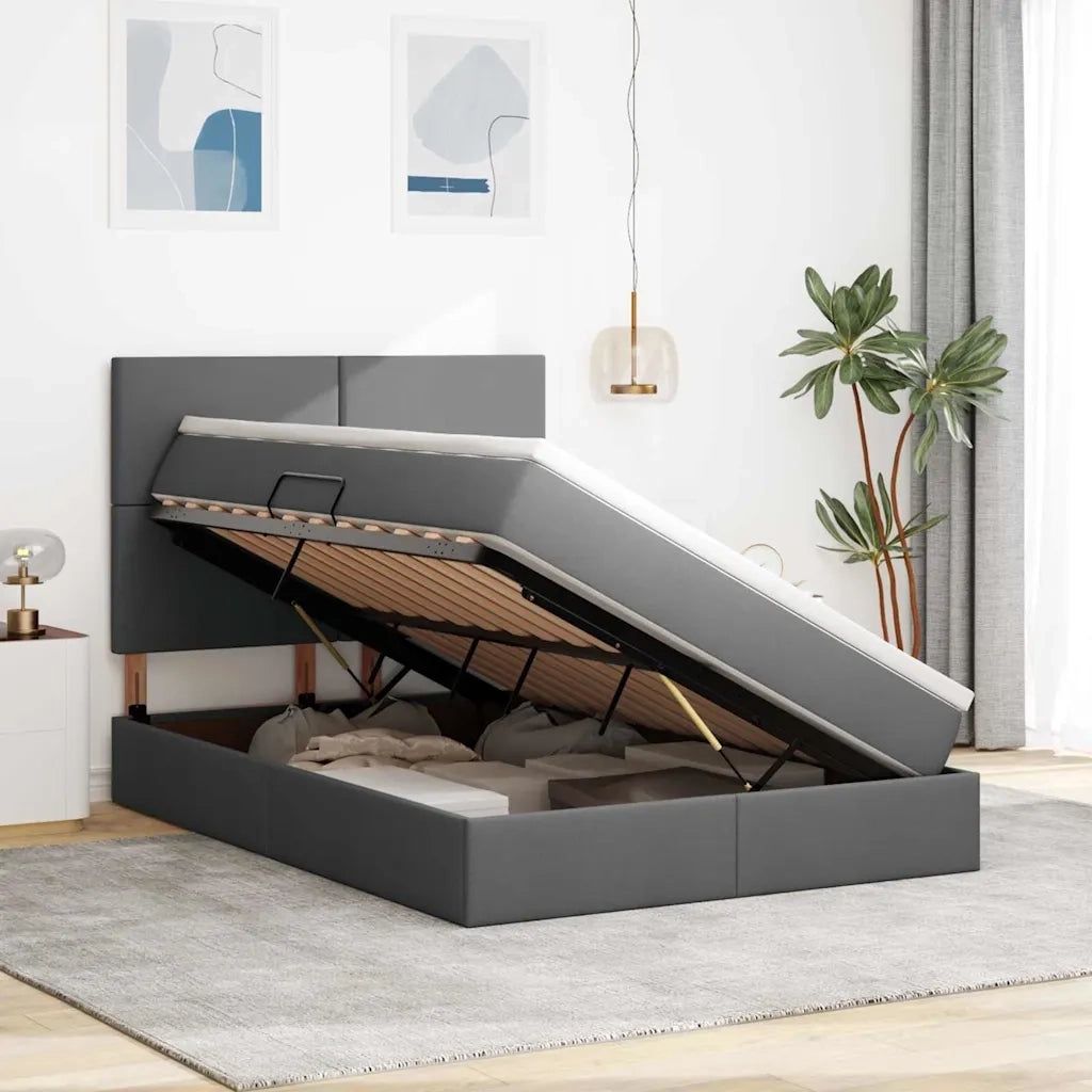 Letto con contenitore e LED con led Grigio scuro 140 x 190 cm 3372352