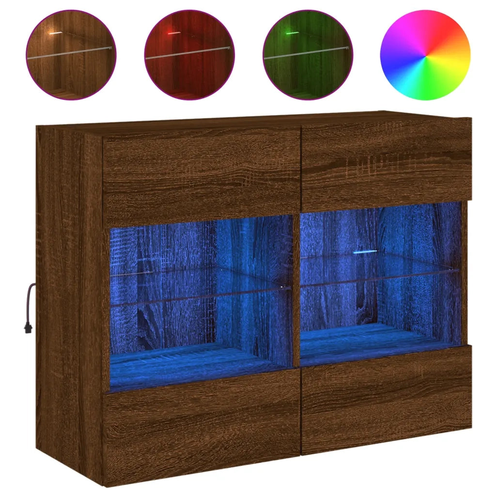 Mobile TV a Parete con Luci LED-Mobile TV a Muro Rovere Marrone 78,5x30x60,5 cm