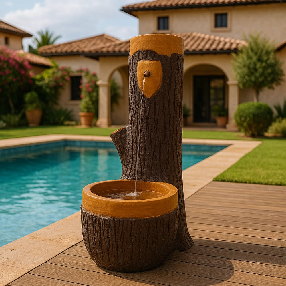 Fontana finto legno grande h120 x l45 x p70 cm esterni cemento effetto naturale
