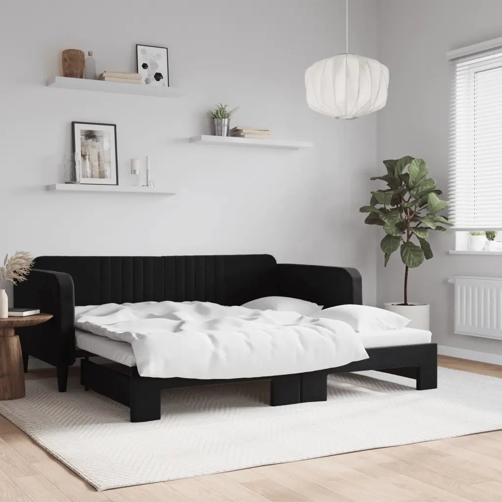 Divano letto | Sof¨¤ letto | Letto singolo Estraibile Nero 90x190 cm in Velluto