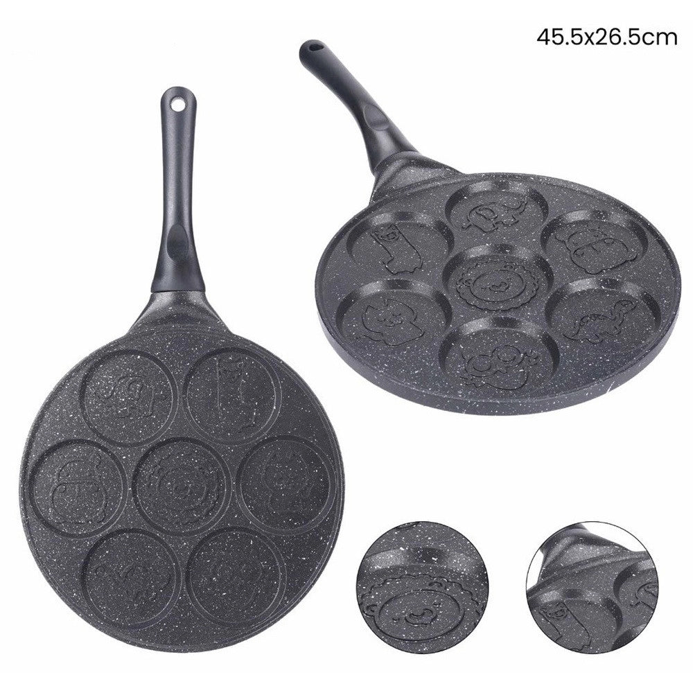 Trade Shop - Padella Antiaderente Per Pancake Uova Cialde Con 7 Stampi Forme Animali Rotonde 624391 -
