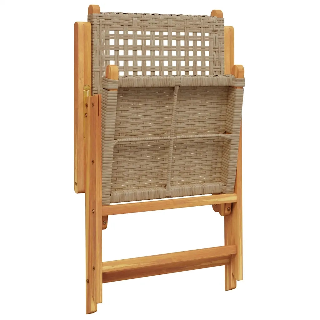 Set Pranzo da Giardino 7 pz Beige Polyrattan e Legno Massello