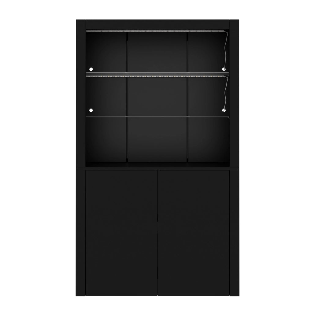 Vetrina 100x35x170 cm con LED e 2 ante in MDF; vetro e truciolare nera