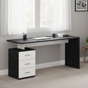 Scrivania Abisse, Scrittoio lineare, Scrivania ufficio multiuso, Scrivania salvaspazio multi posizione, 160x60h75 cm, Bianco e Ardesia