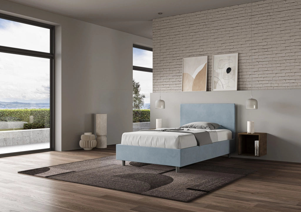 BS COM Letto una piazza e mezza contenitore imbottito 110x200 microfibra azzurro