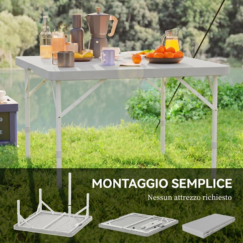 Tavolo da Campeggio Pieghevole ¨C Xylo ¨C Regolabile 2 Altezze HDPE Metallo 86x86x74cm Grigio Scuro