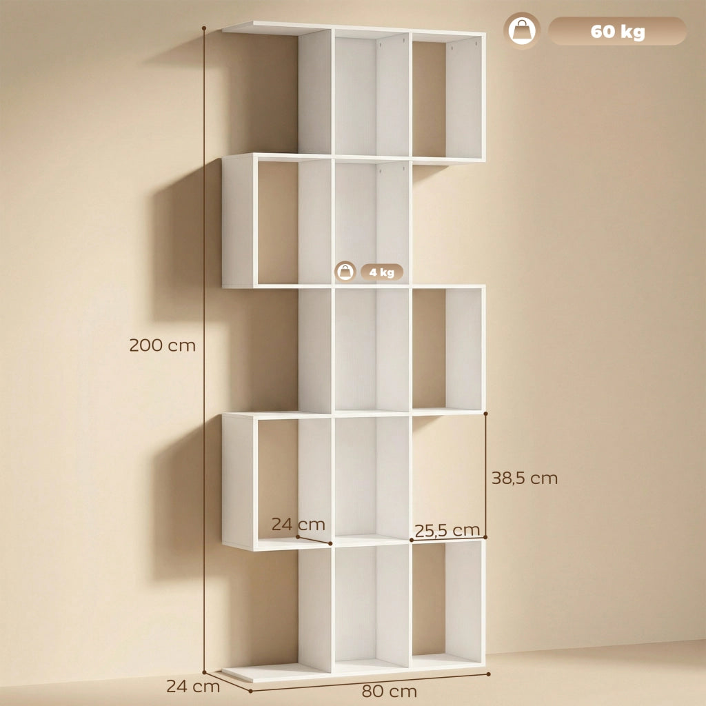 Libreria a S 5 Livelli ¨C Xylo ¨C Legno Bianco 80x24x200 cm