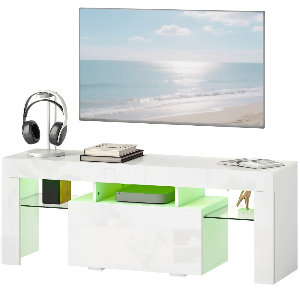 Mobile TV con LED RGB e ripiani in vetro temperato ¨C Xylo ¨C bianco lucido 120x34x45cm