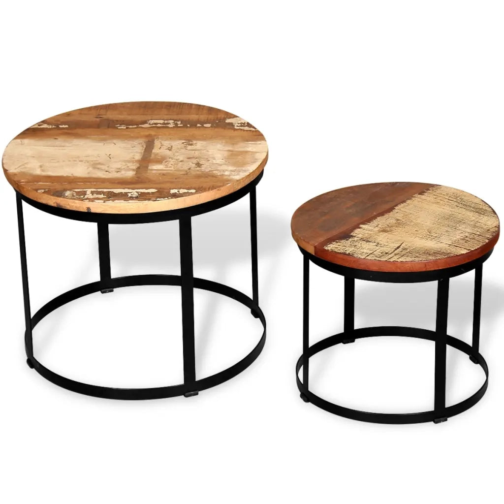 2 Pz Tavoli da CaffÃ¨ Tondi Legno Massello di Recupero 40cm/50cm cod mxl 24396