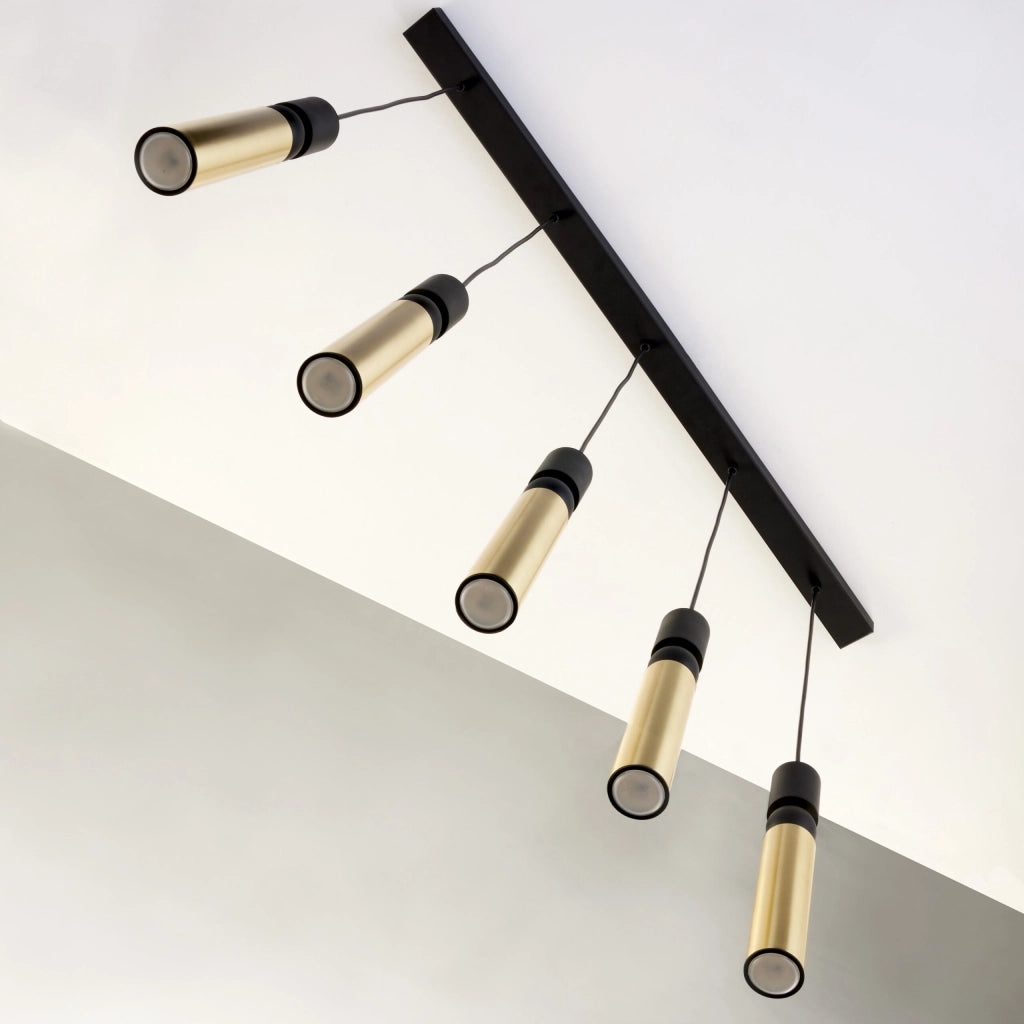 Lampada sospesa barra ALAS 100cm nero oro 5xGU10 Jupiter