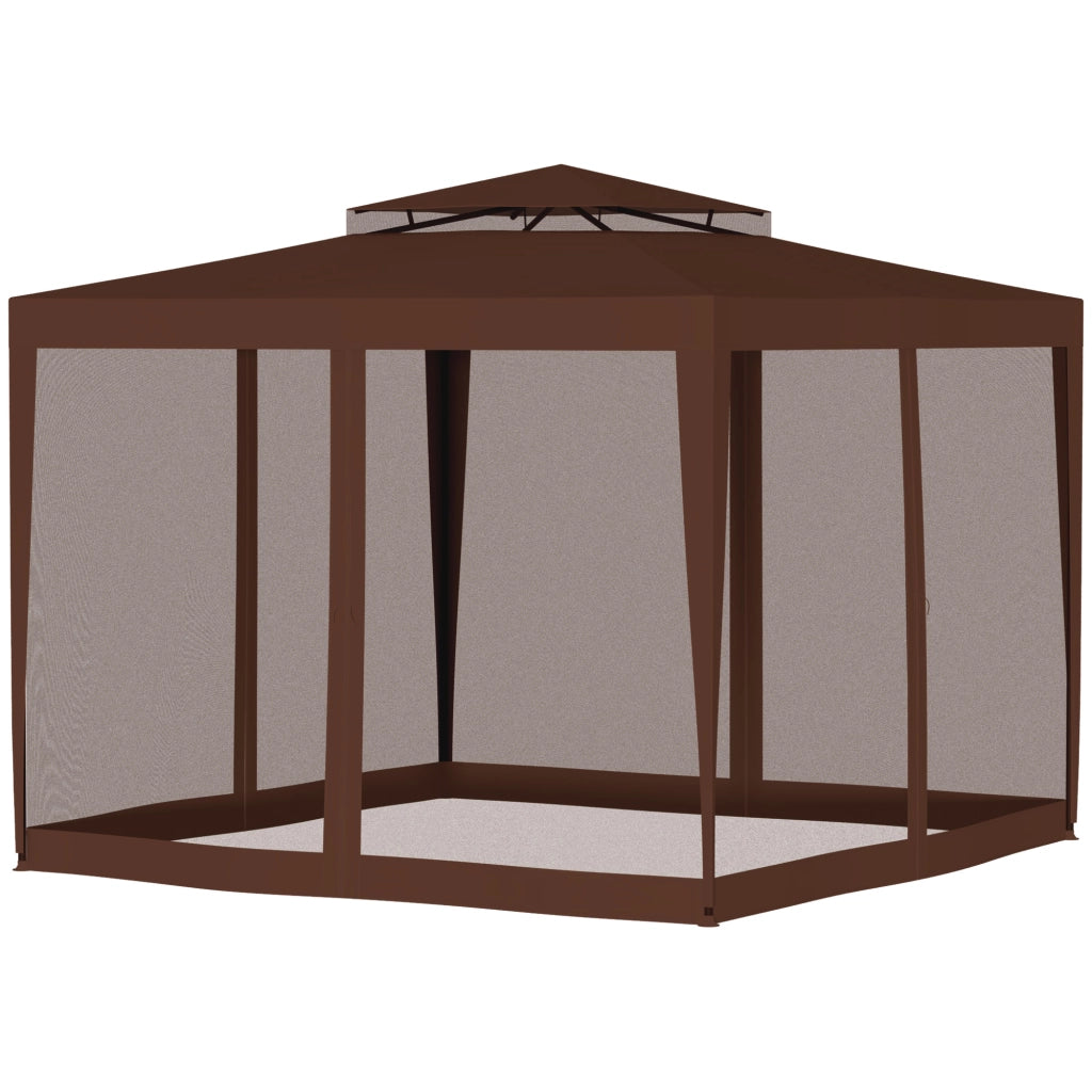 Gazebo da giardino 3x3 m ¨C Minimal ¨C marrone, 4 zanzariere, telaio in metallo