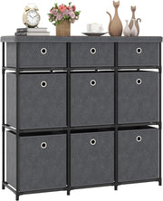 Comò con 9 Cassetti, Cassettiera in Tessuto con Struttura in Metallo e Legno, Armadietto Portaoggetti Salvaspazio, per Soggiorno, Camera da Letto e Corridoio (87 x 29 x 84 cm,Grigio)
