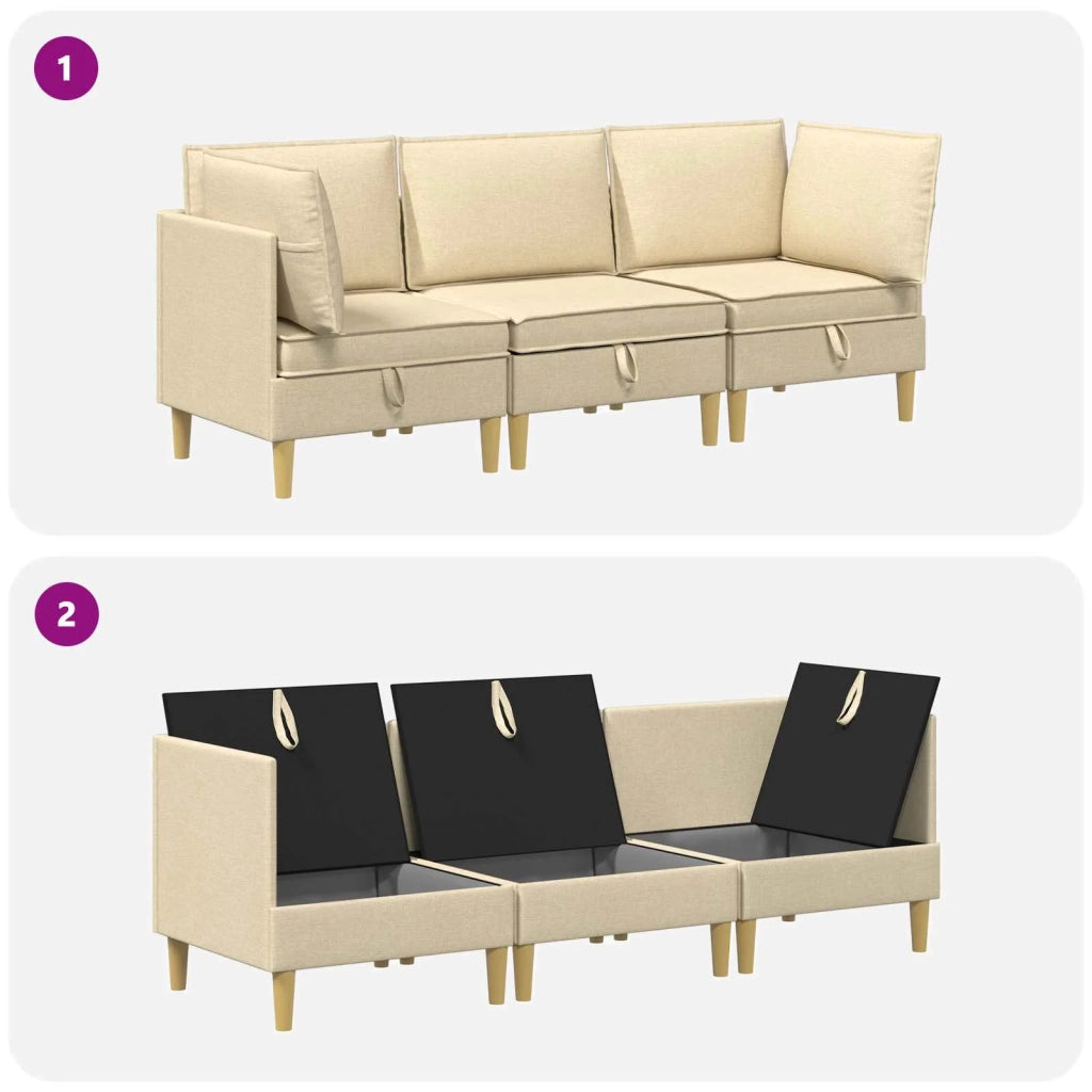 Set di mobili per il soggiorno con cuscino 3 pcs Crema Tessuto 3413708