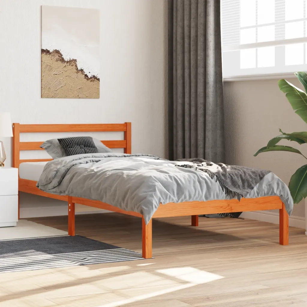 Letto singolo | Letto per adulti | Letto senza Materasso Marrone Cera 75x190 cm in Legno di Pino