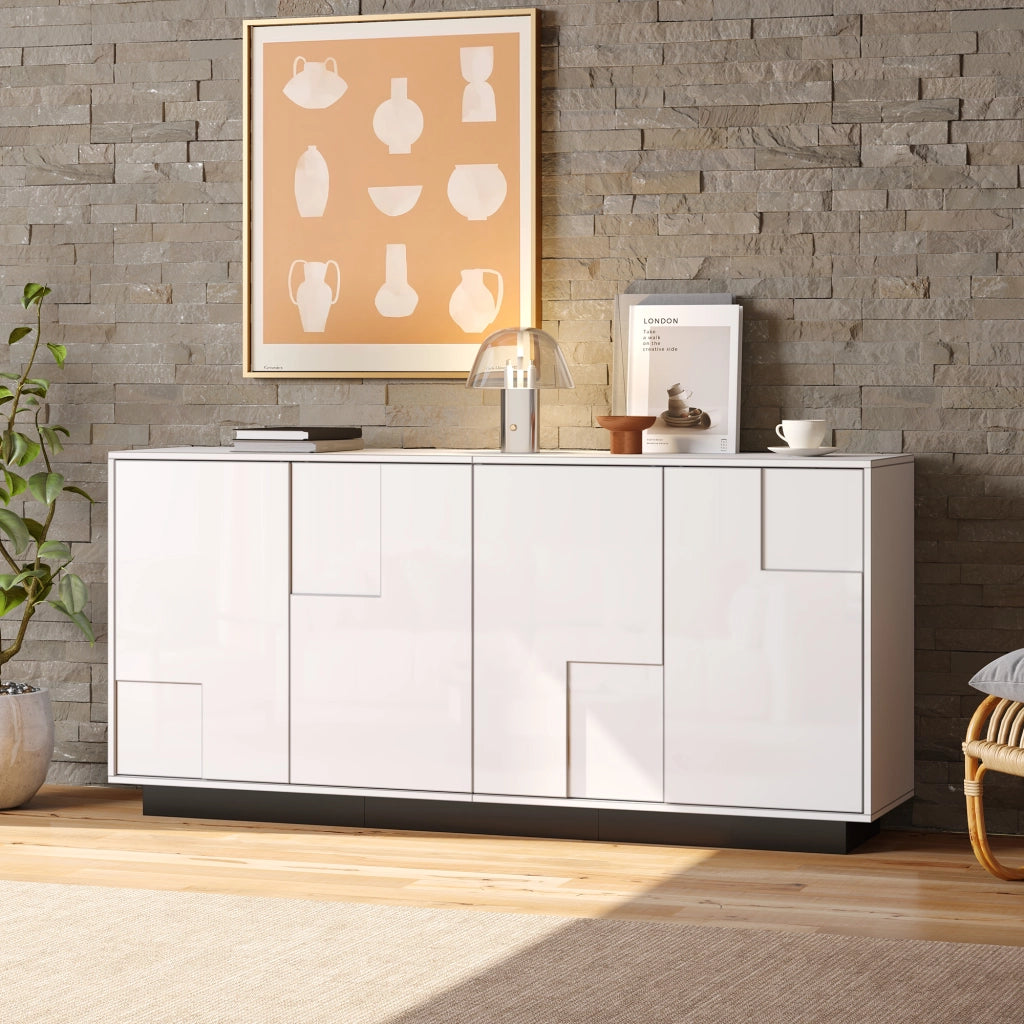 SIDEBOARD 160x37x75,5 cm 4 ante bianco lucido e nero