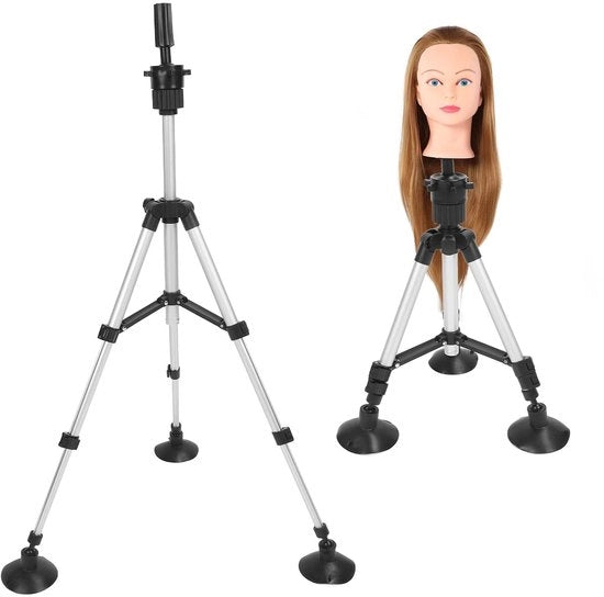 Manichino per capelli - Standa per capelli regolabile - Capo manichino - Base in alluminio con superficie antiscivolo - Struttura stabile - Portatile - Altezza 62 cm - Standa per capelli
