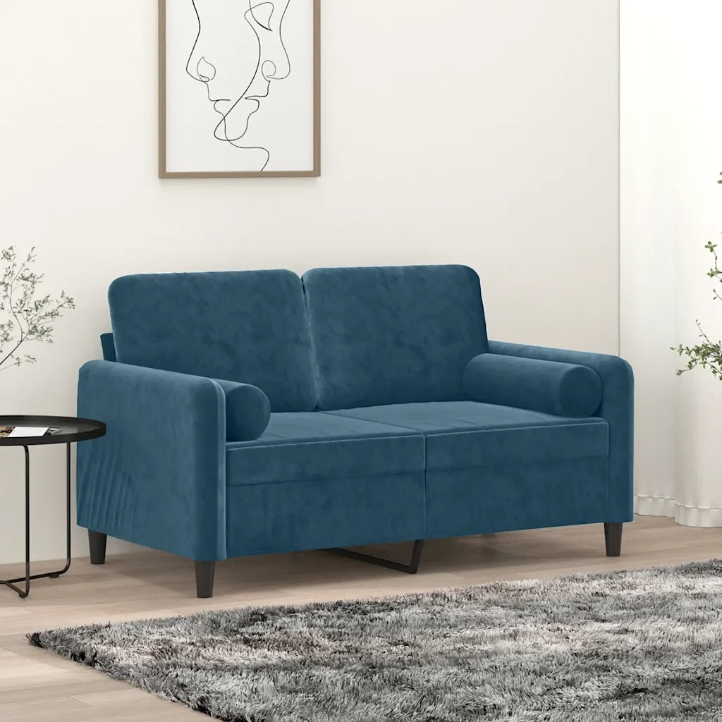 Divano a 2 Posti con Cuscini-Sofa 2 Posti con Cuscini Blu 120 cm in Velluto 268786