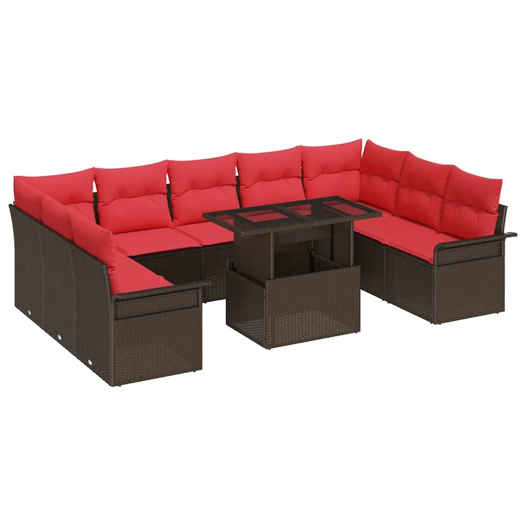 Set Divano da Giardino con cuscino 10 pcs Marrone Poly Rattan 3348350