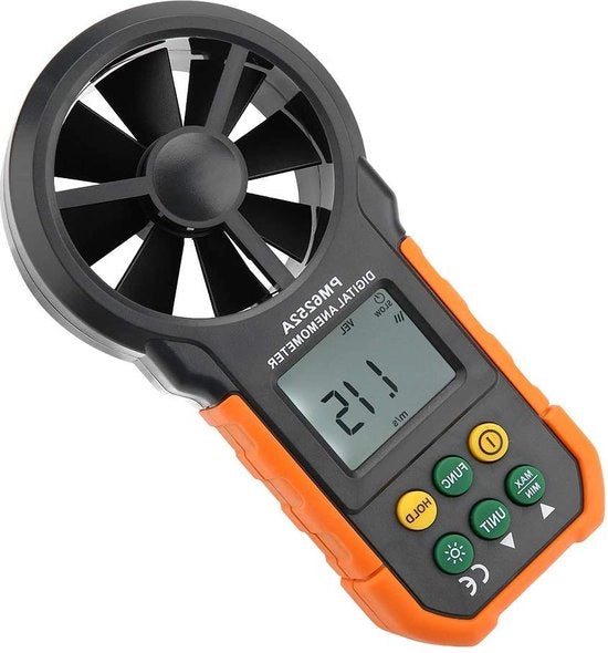 Misuratore di velocità del vento digitale con grande schermo LCD e illuminazione di sfondo - Misuratore di flusso d'aria portatile con design trasportabile in nero - PM6252A