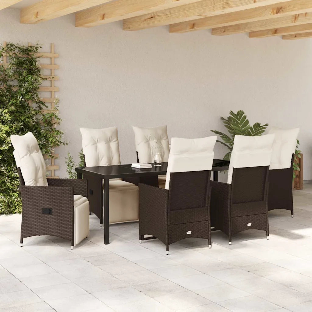 Set da Pranzo per Giardino con cuscino 7 pcs Marrone polyrattan 3379574