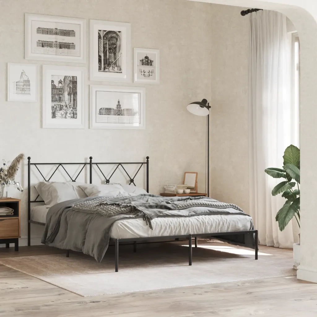 Giroletto con Testiera-Struttura Letto con testiera in Metallo Nero 140x190 cm 904358