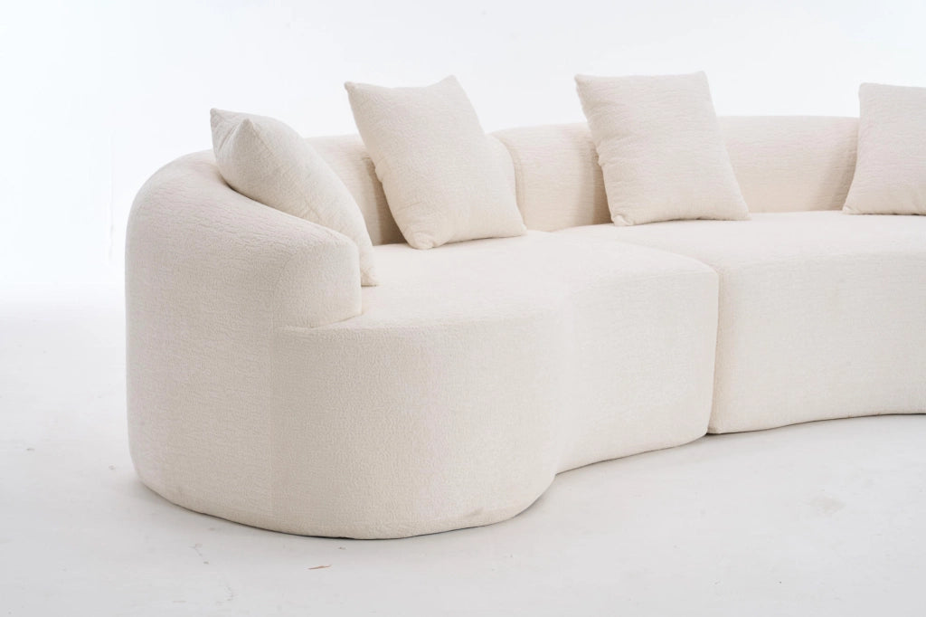 Divano angolare modulare curvo 4 posti in chenille bianco