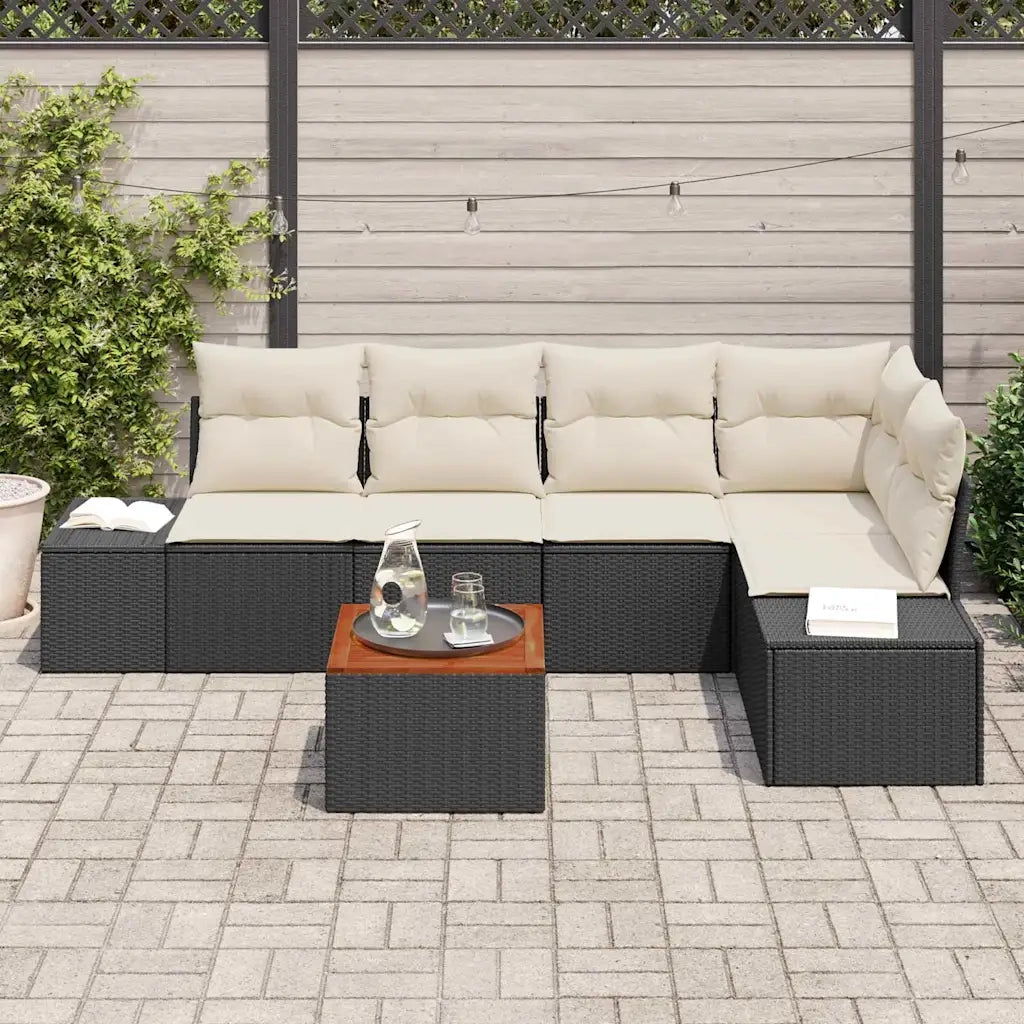Set Divano da Giardino 6 pcs Nero e Crema polyrattan 3356626
