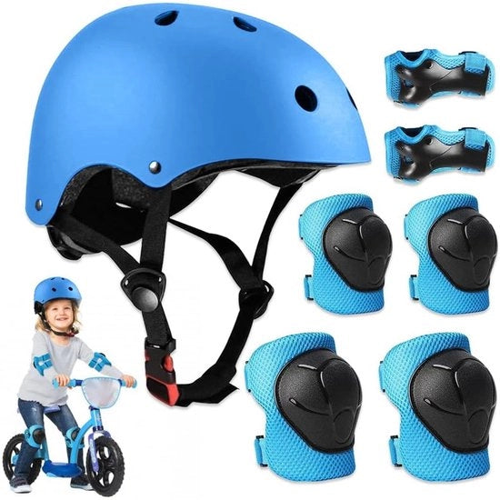 Protezione ginocchia e casco per bambini - Blu - Biciclette Skateboard Scooter Moto - Taglia Bambino