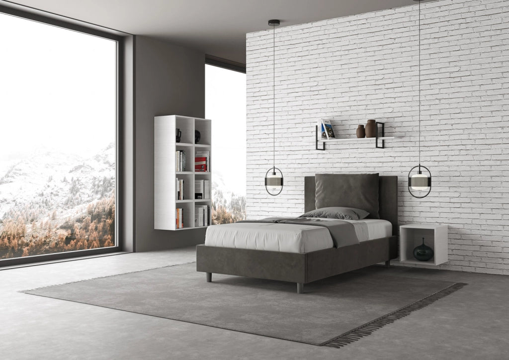 BS COM Letto una piazza e mezza senza rete imbottito 110x190 microfibra grigio