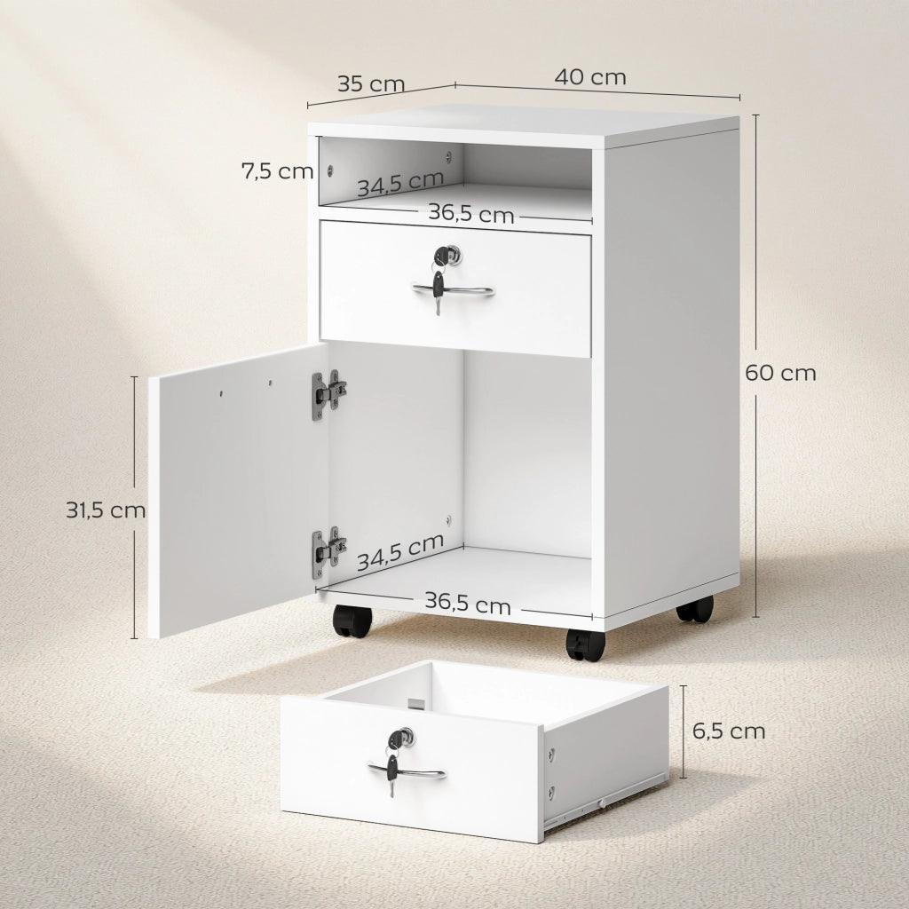 Cassettiera per Ufficio con Ante e Cassetti ¨C Minimal ¨C Bianco 40x35x60 cm
