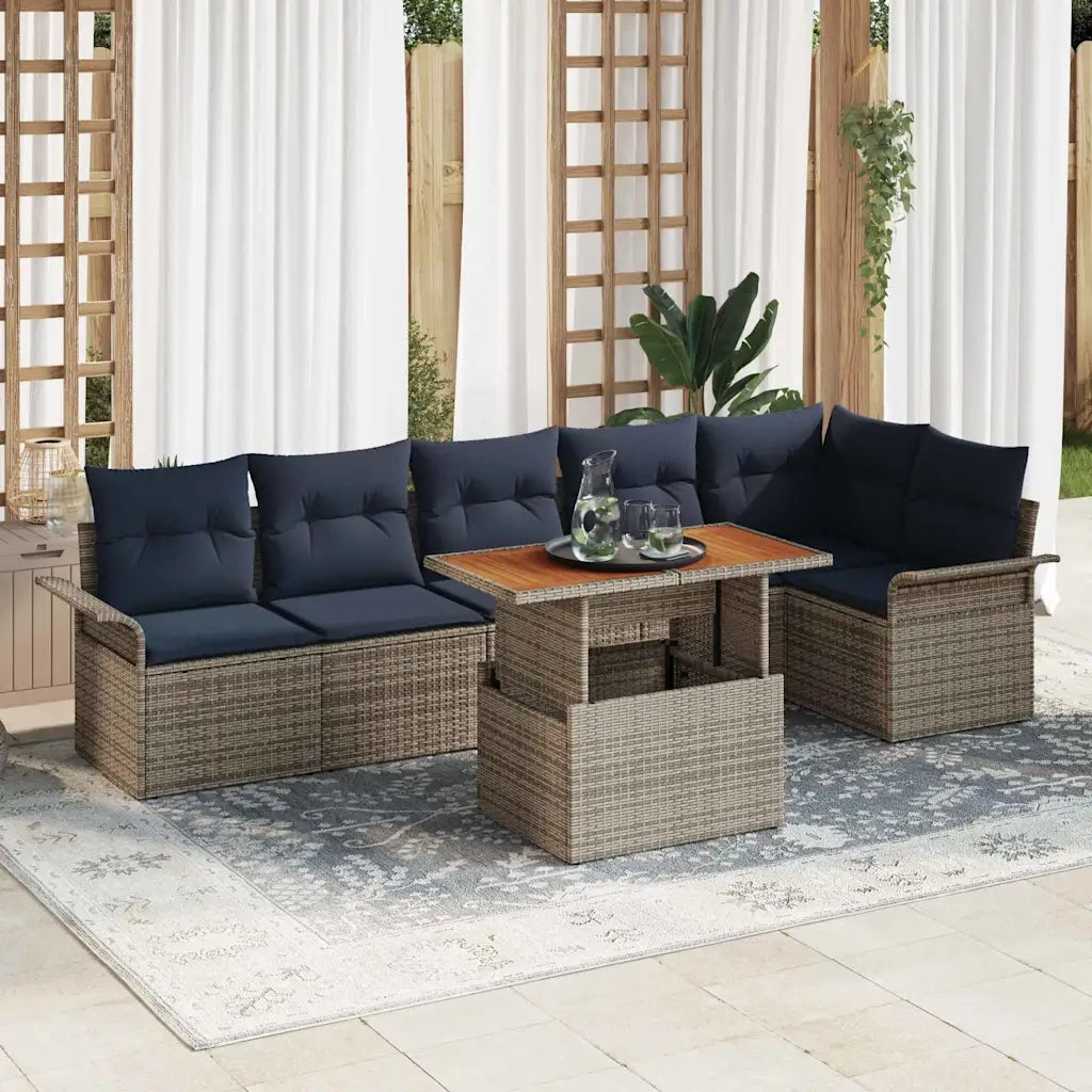 Set Divano da Giardino 7 pcs Grigio Poly Rattan 3358082