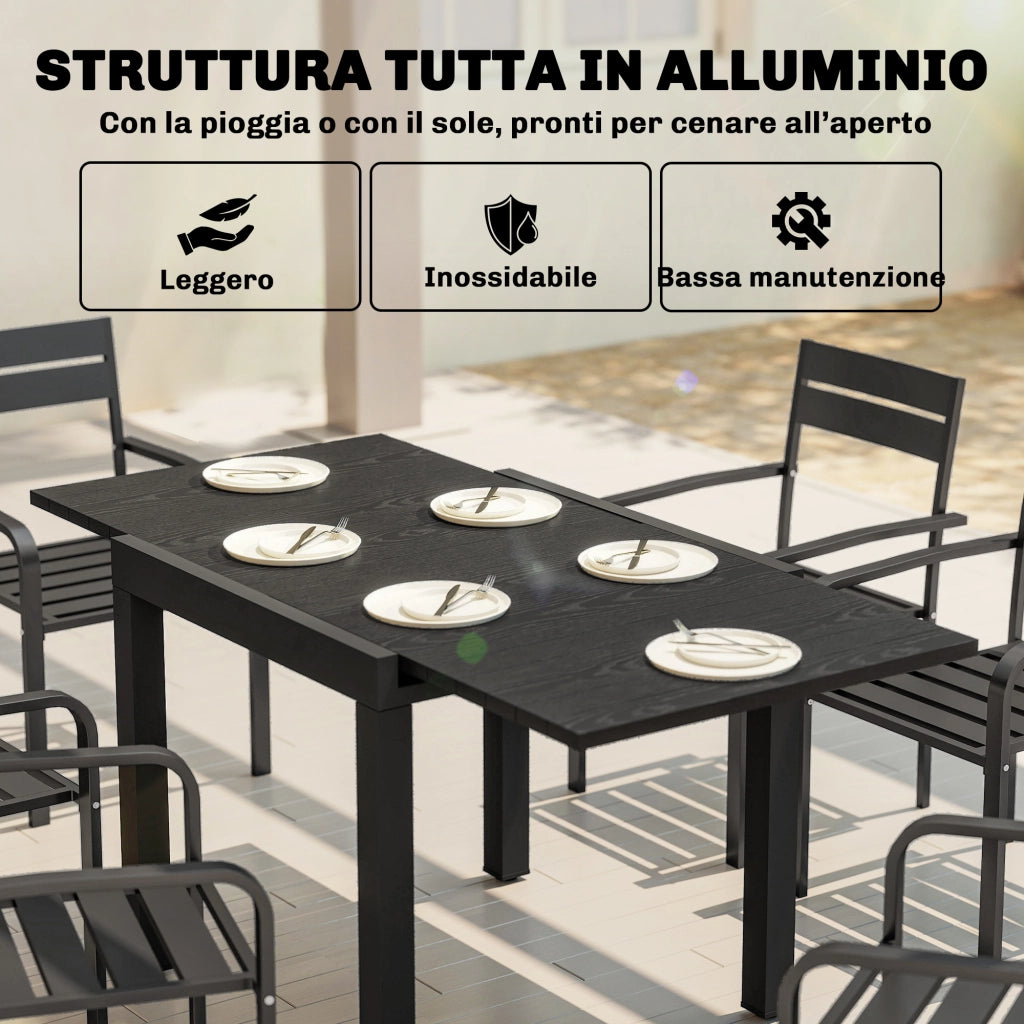Tavolo da Giardino Allungabile ¨C Minimal ¨C Nero, Alluminio, 80/160x80x75 cm
