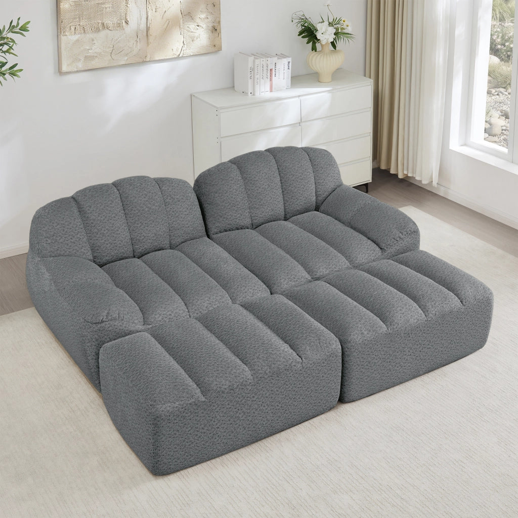 Divano modulare 2 posti con 2 pouf - Zephmum- Schiuma ad alta densit¨¤ 32D, design antiscivolo, tessuto morbido, grigio