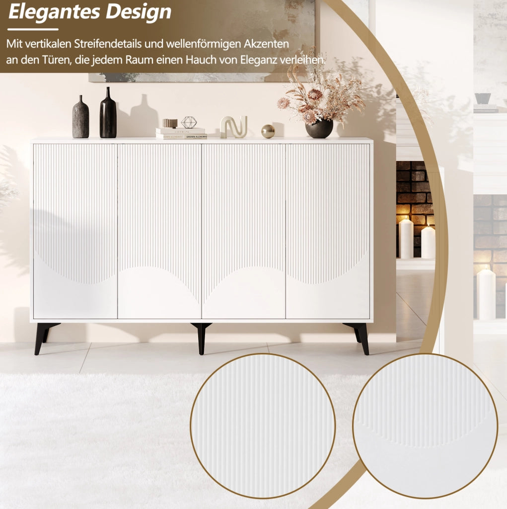 Credenza moderna bianca 160 cm con 4 ante; ripiani regolabili e struttura in metallo