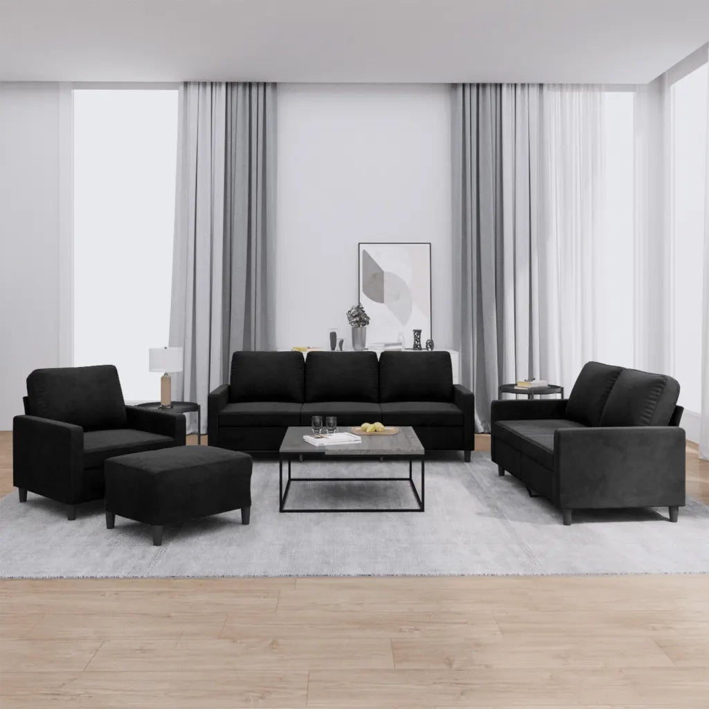Set di Divani 4 pz con Cuscini Nero in Velluto
