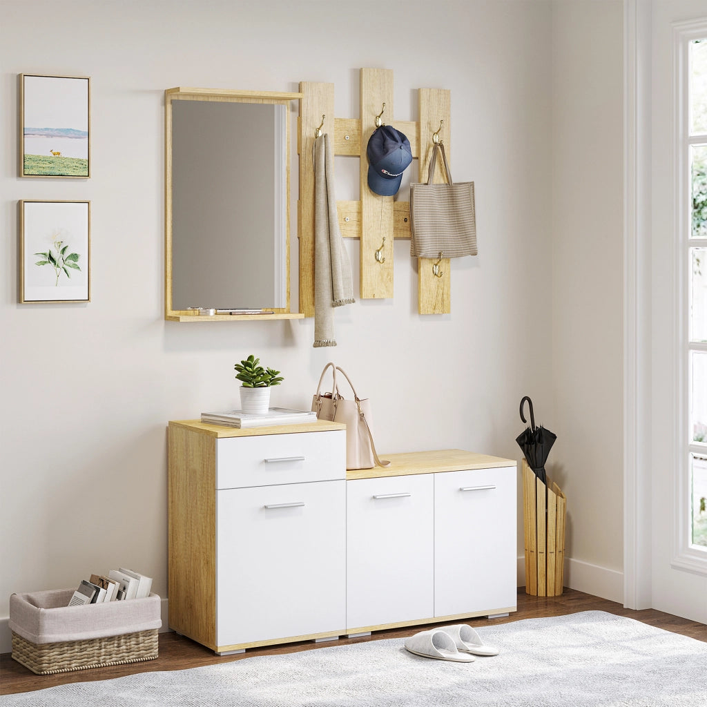 Set Ingresso 3 in 1 con Appendiabiti, Specchio e Scarpiera con Panca ¨C zephmum ¨C Legno