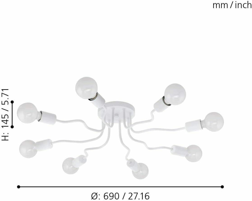 Lampdario da Soffitto Plafoniera Lampada 8 Luci E27 Bianco Orazio Plafone EGLO