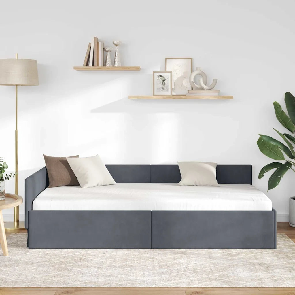 Cornice del letto ad angolo Grigio scuro 90 cm x 200 cm Velluto 42016082