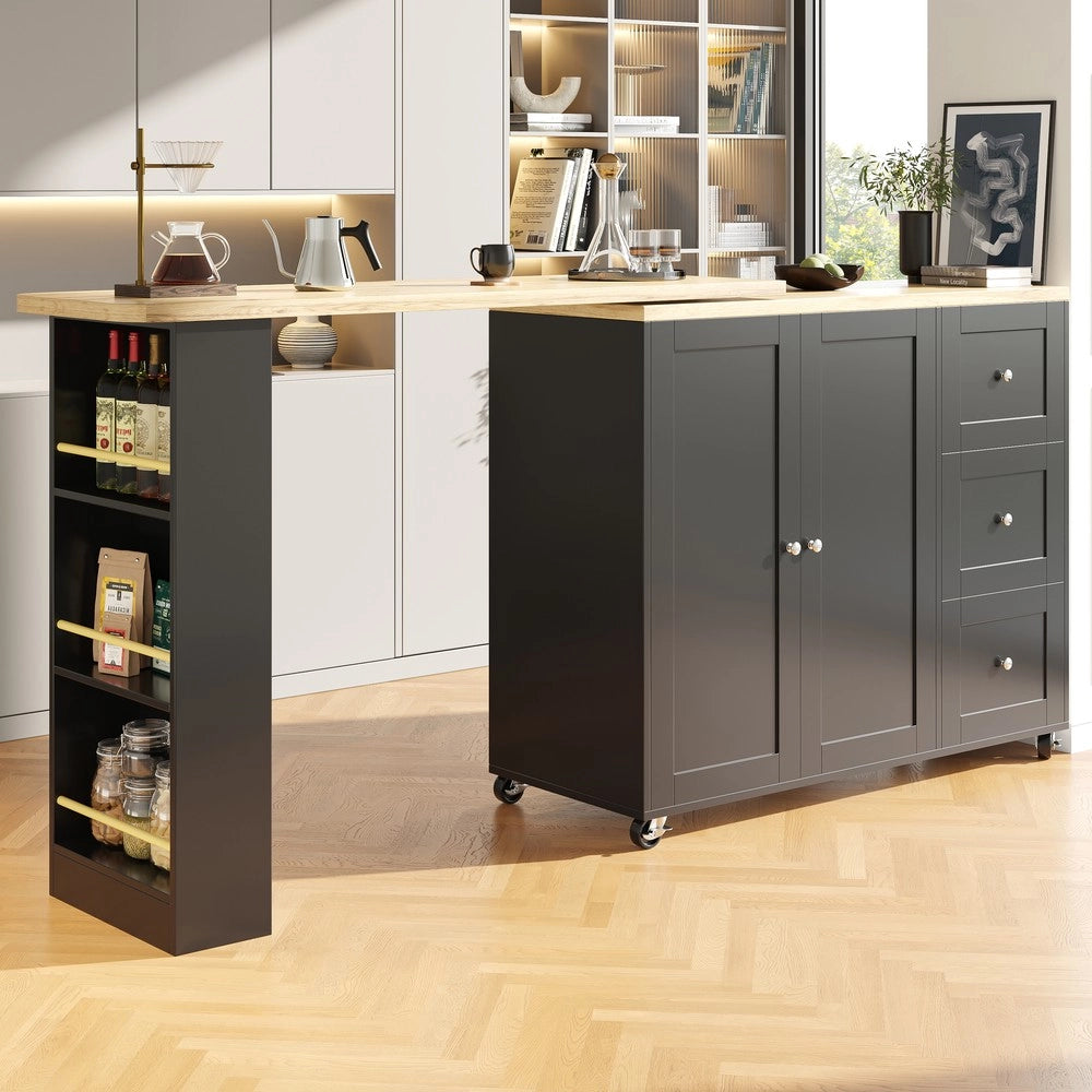 Tavolino Multifunzione Girevole con Cassetti e Ruote ¨C Xylo ¨C Nero, 39x106 cm