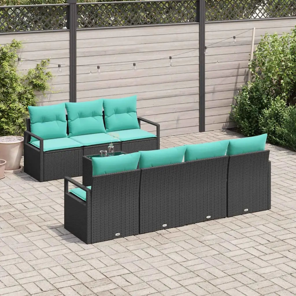 Set di divani con cuscino 8 pcs Nero e Turchese polyrattan 3346296